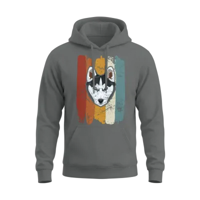 Smiling Husky Retro Unisex Hoodie - Graphite Heather