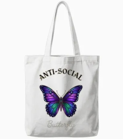 Anti-Social Butterfly: Purple Aesthetic Edition Tote Bags - White