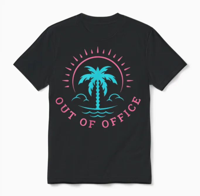 Retro Out of Office Summer Beach Holiday No Work T-Shirt, Black, S Unisex T-Shirt in Black