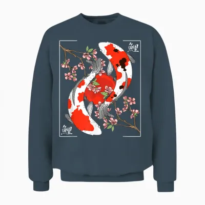 Japanese Koi Carp Nishikigoi Koi Japan Cherry Blossom T-Shirt, Black Unisex Sweatshirt - Dark Heather