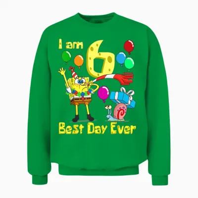 Mademark X Spongebob Squarepants - Spongebob I Am 6 Years Old Birthday Party Unisex Sweatshirt - Irish Green