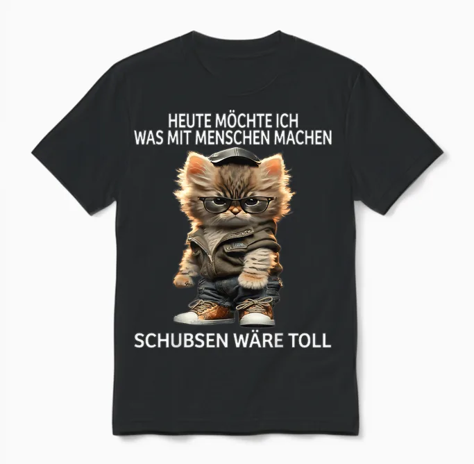 T-Shirt with German Text "heute Möchte Ich Was Mit Menschen Machen Schubsen Would Be Toll", Black Unisex T-Shirt in Black