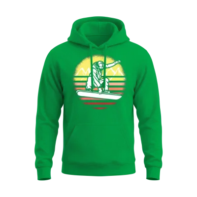 Snowboarding Retro Sunset Snowboarder Unisex Hoodie - Irish Green