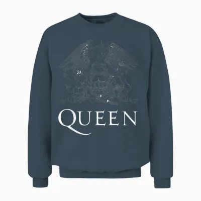 Queen Official Classic Crest Logo White T-Shirt, Black Unisex Sweatshirt - Dark Heather