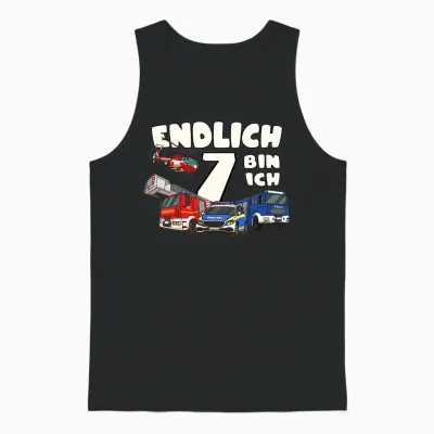 Kinder 7. Geburtstag Polizei, Feuerwehr, Thw & Rettungsdienst Unisex Tank Top - Black