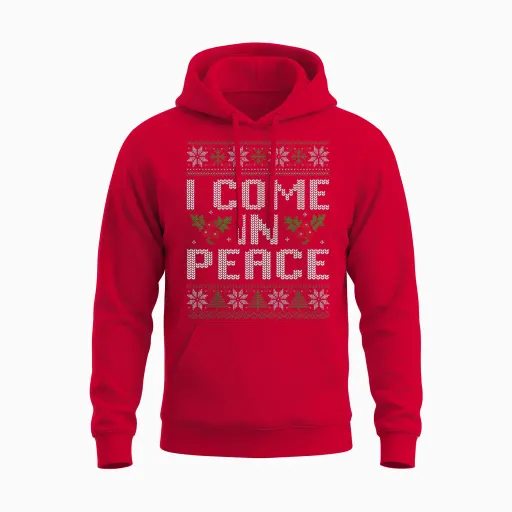 I Come in Peace Couple Matching Ugly Christmas Unisex Hoodie - Red