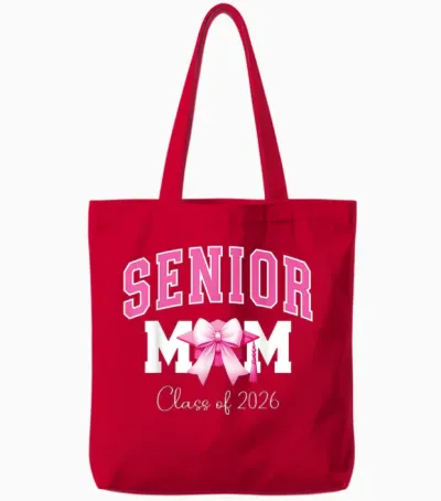 Senior Mom Class of 2026 Pink Coquette Bow Senior Mama 2026 Tote Bags - Red