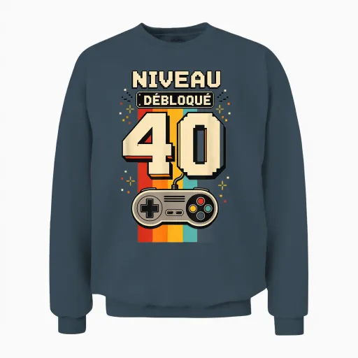 Niveau 40 Débloqué Gamer 40 Ans Cadeau Homme Geek Unisex Sweatshirt - Dark Heather