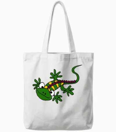 Funny Iguana Cartoon Tote Bags - White