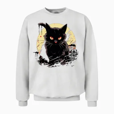 Black Cat Unisex Sweatshirt - White