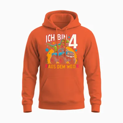 T-Shirt with German Text "ich Bin 4" [german Language], Black Unisex Hoodie - Orange