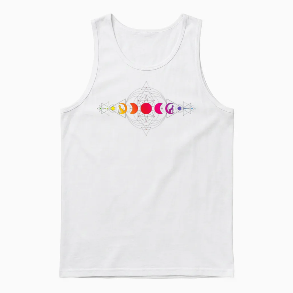 Psychedelic Acid Folk Trance Rock Edm Festival Goa Rave T-Shirt, Black Unisex Tank Top in White