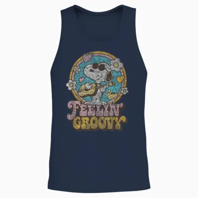 Peanuts - Feelin' Groovy Snoopy and Woodstock Unisex Tank Top - Navy