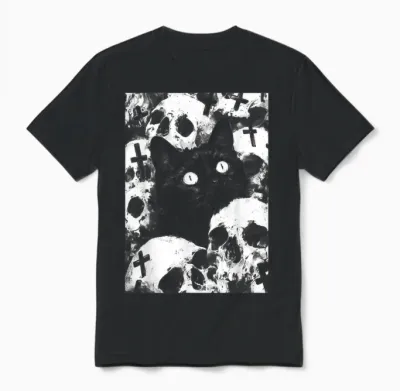 Satanic Occult Cat Goth Grunge Black Metal Crust Punk Unisex T-Shirt - Black