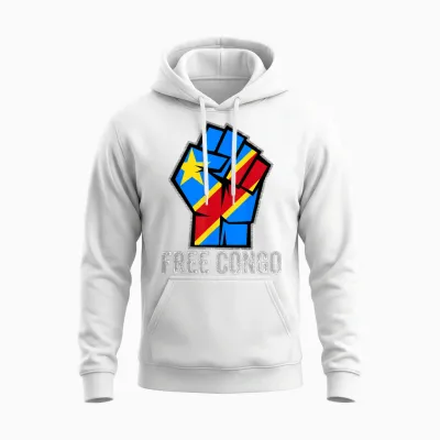 Dr Congo Flag Patriotic Men Fist, Free Congolese Flag of Congo T-Shirt, Black, S Unisex Hoodie - White