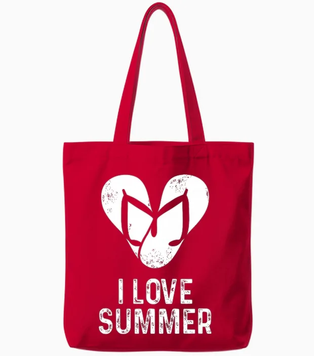 Tongs Blanches En Forme De Cลur I Love Summer Pour Hommes, Femmes, Enfants T-Shirt Haut De Gamme Tote Bags in Red