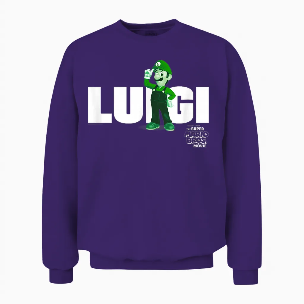 The Super Mario Bros. Movie Luigi Banner T-Shirt, Green Unisex Sweatshirt in Purple