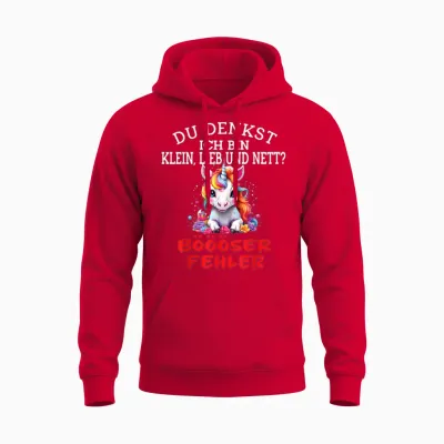 Du Denkst Ich Bin Klein Lieb Und Nett Cute Funny Unicorn T-Shirt, Black Unisex Hoodie - Red