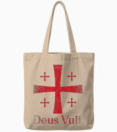 Deus Vult Gottwilles Es Latin Templar T-Shirt, Black Tote Bags - Natural