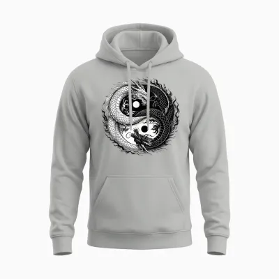 Yin and Yang Chinese Dragon Vintage Dragon Japanese Unisex Hoodie - Ash