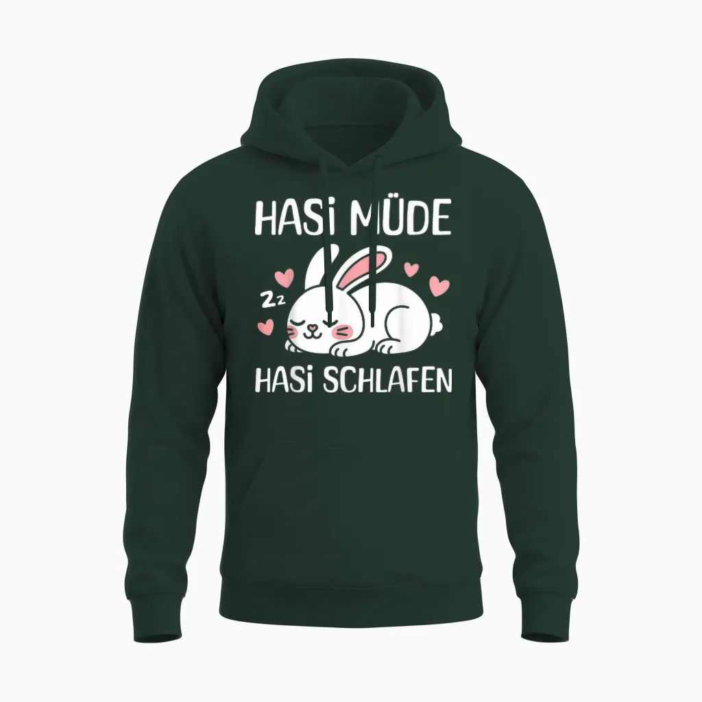 Hasi Müde Hasi Schlafen Lustiges Kaninchen Schlafen Unisex Hoodie in Forest