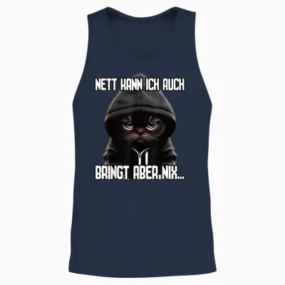 Short Sleeve T-Shirt with German Text "katz" [german Language] with German Text "ich Nett Kann, Black Unisex Tank Top - Navy