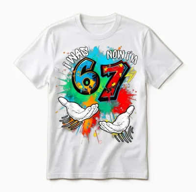 I Was 6 Now Am I 7 7th Birthday 6 7 Meme Hands Art Painting Unisex T-Shirt - White