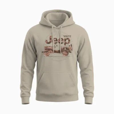 Jeep Willys Ma Star T-Shirt, Black Unisex Hoodie - Sand