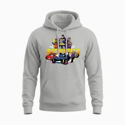 Batwheels Logo with Super Heroes and Their Cars Unisex Hoodie - Ash