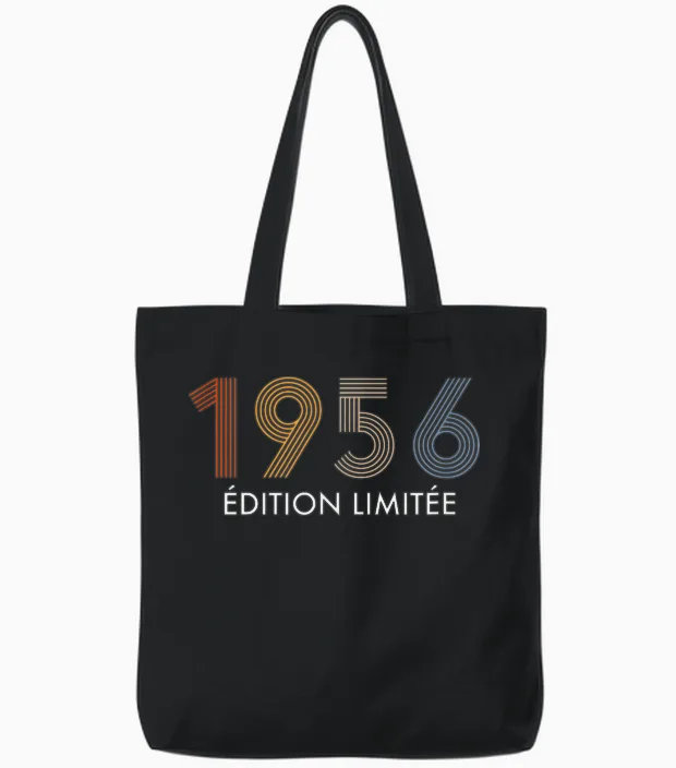 1956 Limited Edition 70 Years Birthday Tote Bags in Black