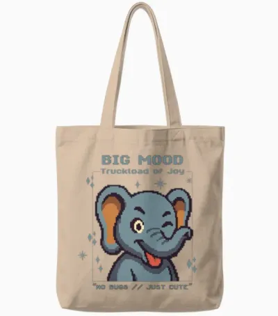 Pixel Elephant – Big Mood Cute Retro Tote Bags - Natural