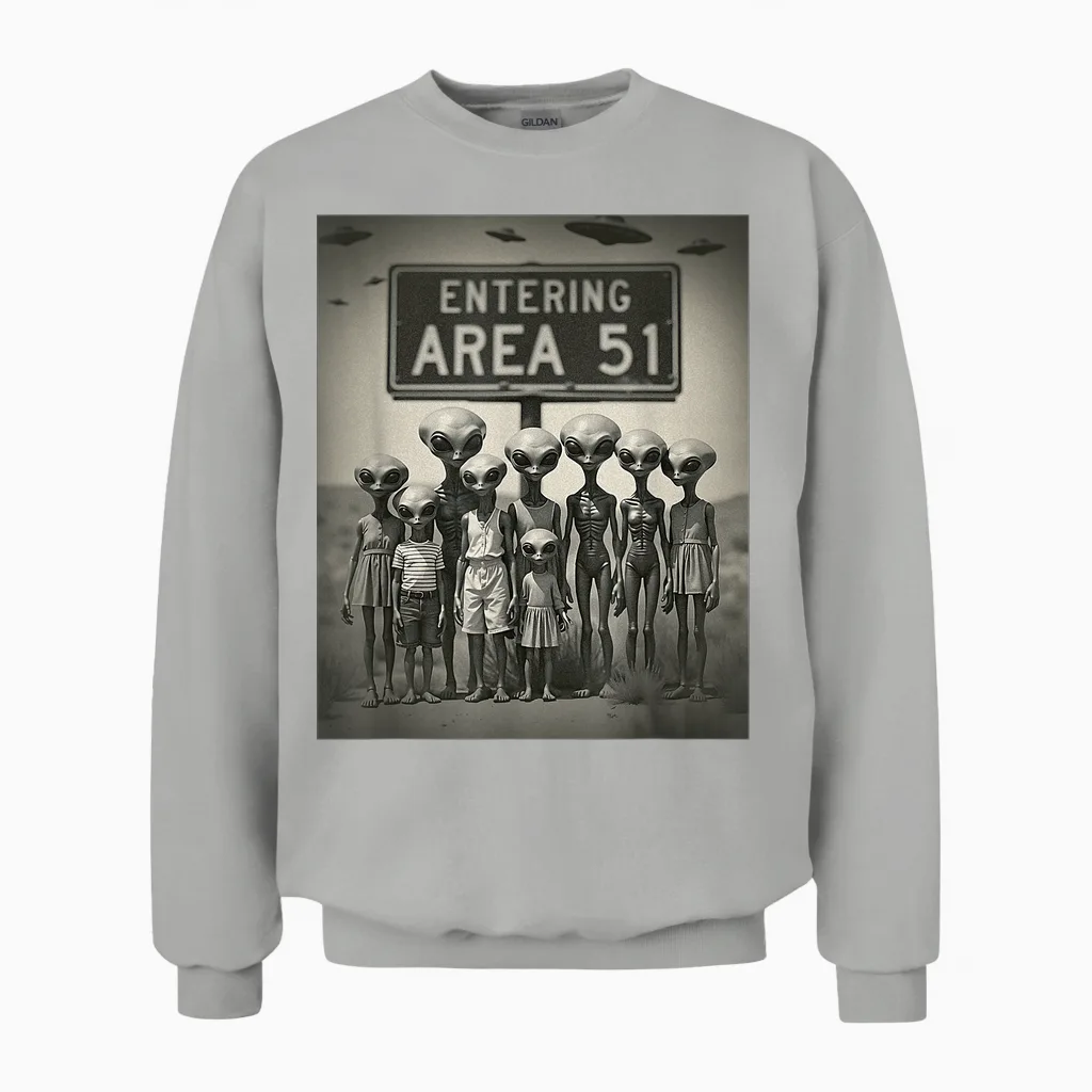 Vintage Aliens Family Group Photo Entrée Zone 51 Drôle Ovni Unisex Sweatshirt in Ash