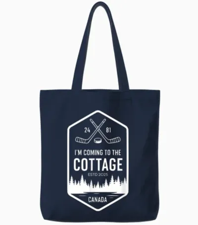 Canada Coming to the Cottage Hockey Romance Tote Bags - Navy