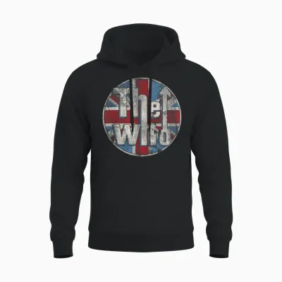 The Who Official Distressed Union Jack Circle Logo Short Sleeve Unisex Hoodie - Black