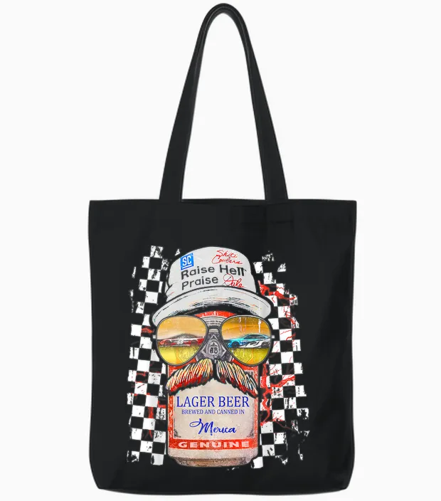 Graphic Motorsport Retro 90s Racing Retro Drinking Beer Tote Bags in Black