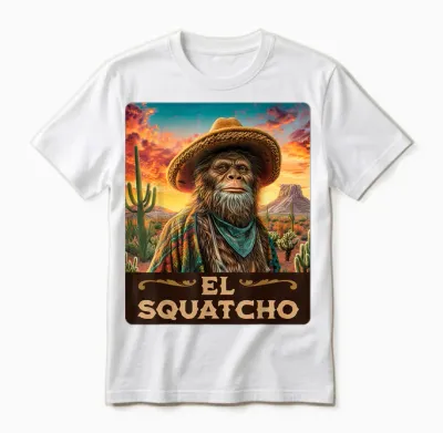 Guardian of the Desert: Bigfoot, Sasquatch, & El Squatcho Unisex T-Shirt - White