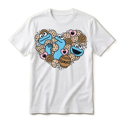 Sesame Street Design Heart Cookie Monster Unisex T-Shirt - White
