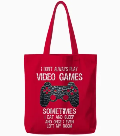 Funny Gamer Video Games Boys Teens T-Shirt - Classic Fit, Black, Cotton Blend Tote Bags - Red