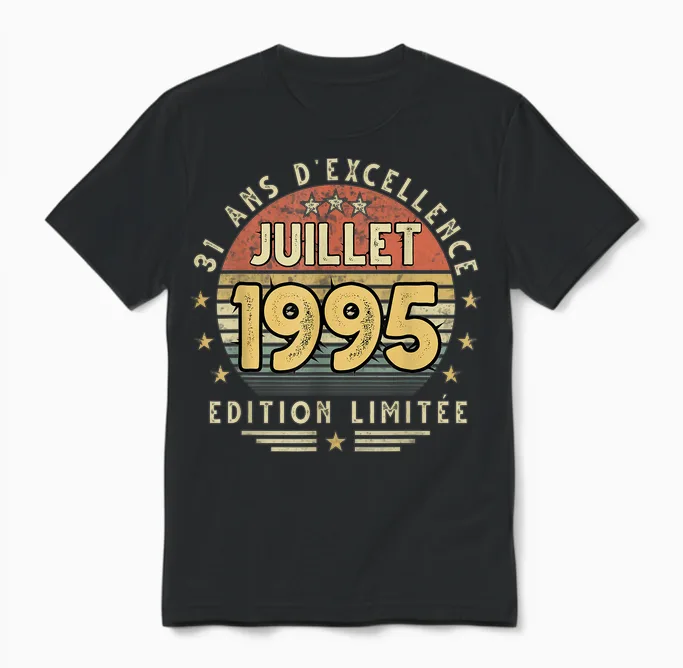 Juillet 1995 Cadeau Anniversaire Juillet 1995 31 Ans Homme Unisex T-Shirt in Black