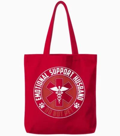 Emotional Support Husband Do Not Pet Funny Couples Tote Bags - Red