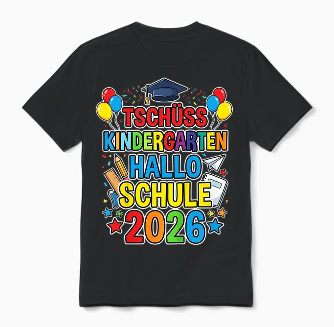 Kinder Tschüss Kindergarten Hallo Schule 2026 Kita Abgänger 2026 Unisex T-Shirt in Black