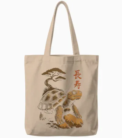 Vintage Wildlife Japanische Schildkröte Kunst Mit Bonsai-Baum Tote Bags - Natural