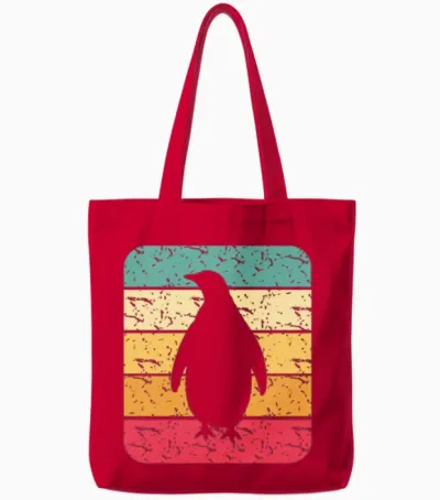 Retro Penguin Silhouette Tote Bags - Red