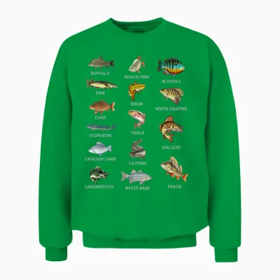 Types of Freshwater Fish Species Fishing Fisherman Anglers Unisex Sweatshirt - Irish Green