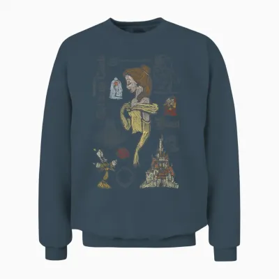 Disney Die Schöne Und Das Biest Charaktere Skizziertes Unisex Sweatshirt - Dark Heather