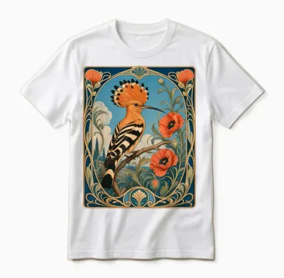 Huppe Oiseau Art Nouveau Floral Style Vintage Unisex T-Shirt - White