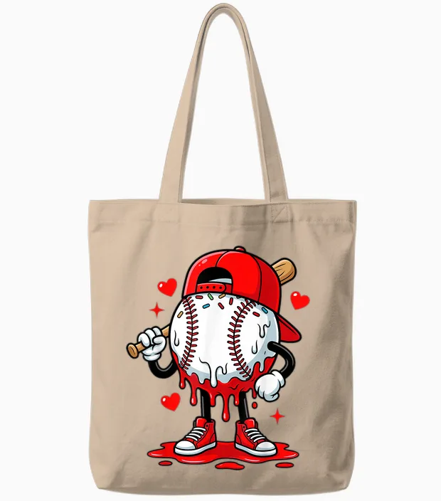 Baseball Drip Icecream Apparel Youth Boy Valentine Tote Bags in Natural
