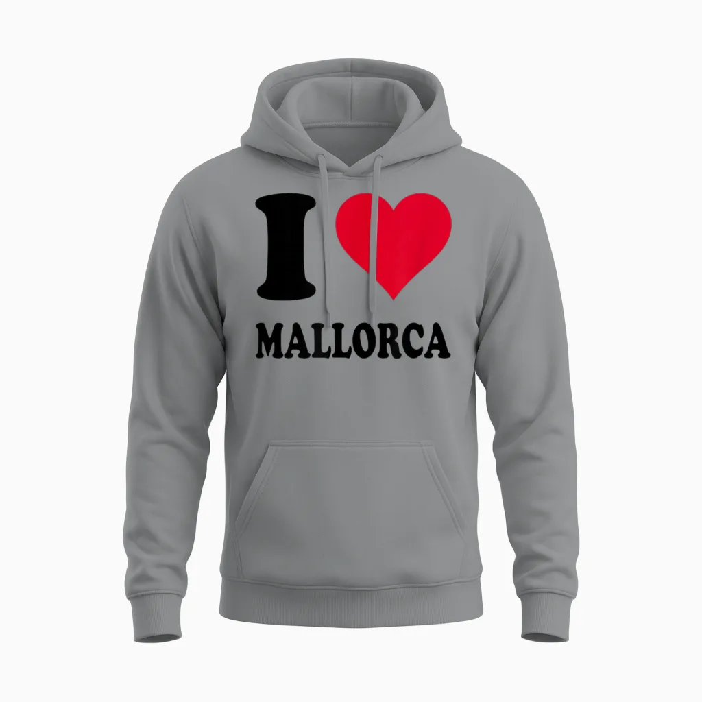 J'aime Mallorca T-Shirt, White, S Unisex Hoodie in Sport Grey