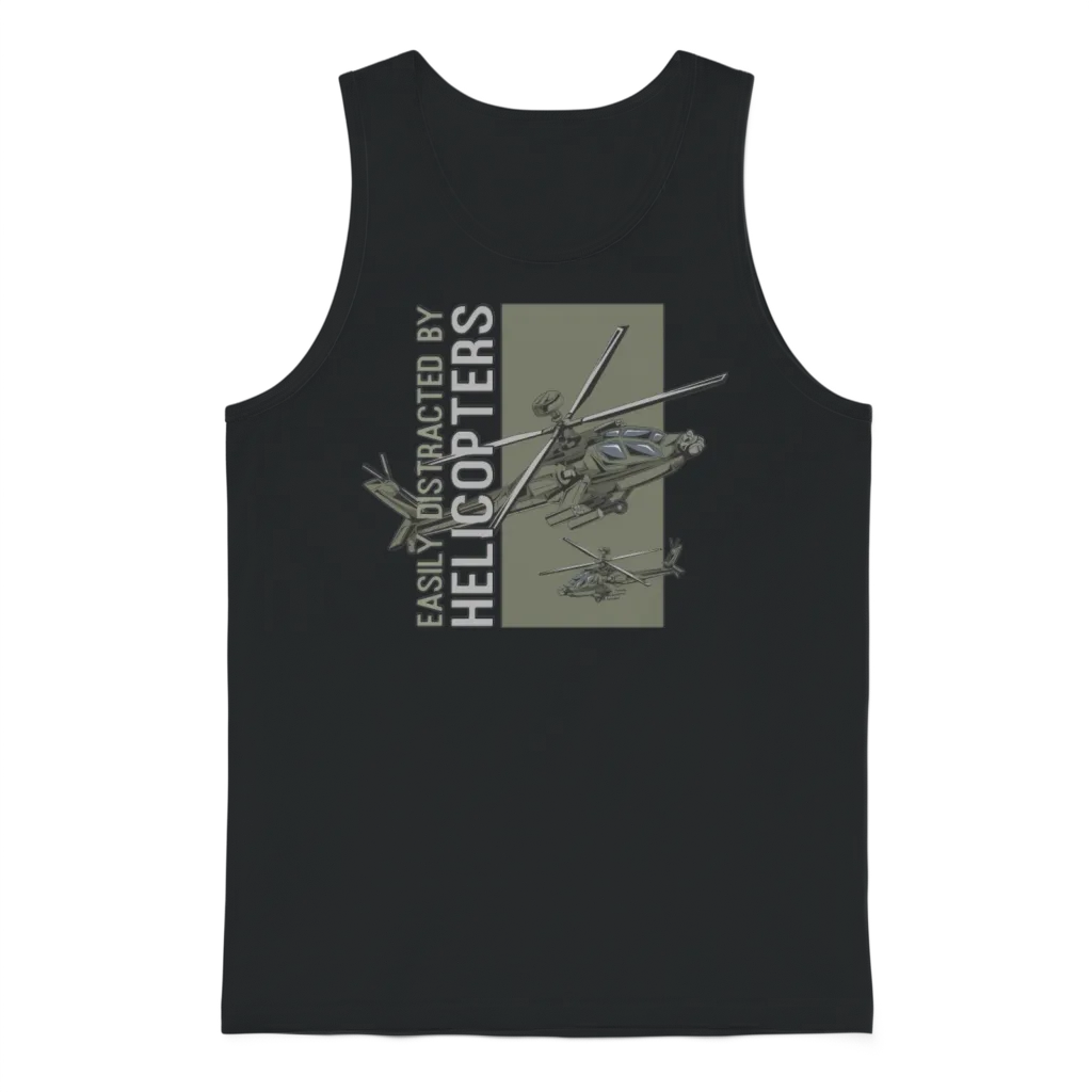 Easily Distracted by Helicopters Funny Military Unisex Tank Top - Black