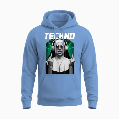 Techno Nun Techno Rave Party Hardstyle Unisex Hoodie - Carolina Blue